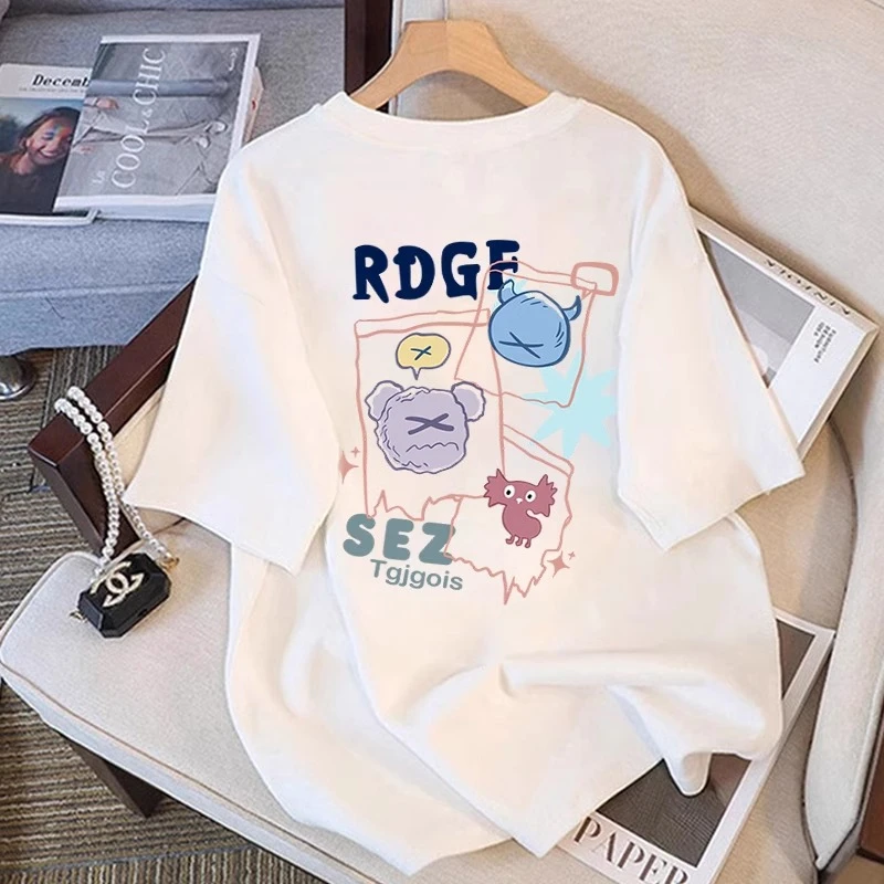 白色时尚字母纯棉短袖t恤女2025夏季新款半袖体恤宽松大码上衣潮