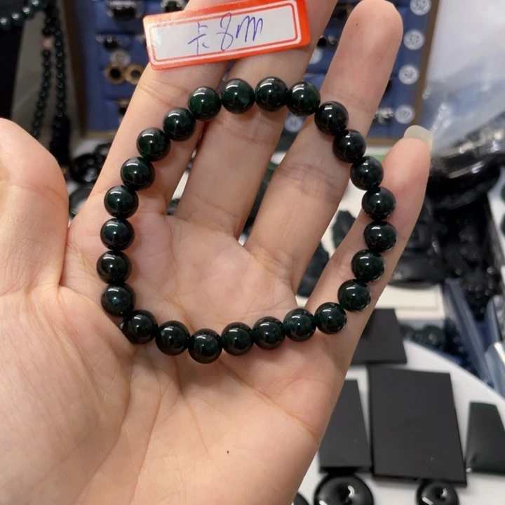 7***8未镶嵌手链翡翠缅a墨翠手链25颗
