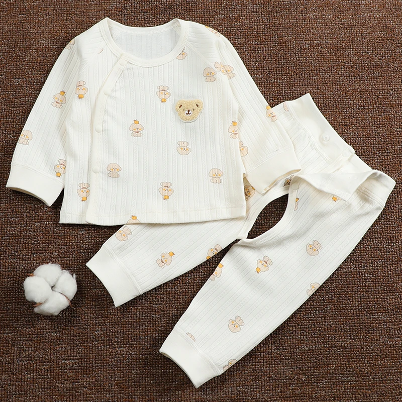 新生婴幼儿无骨纯棉套装男女宝宝春秋款单层对襟长袖可调节开档裤