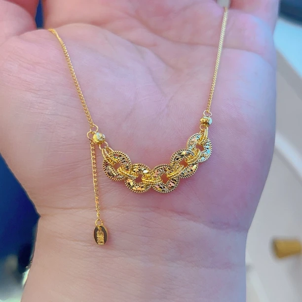 足金两面不同款碎冰冰五帝钱小吊牌套链