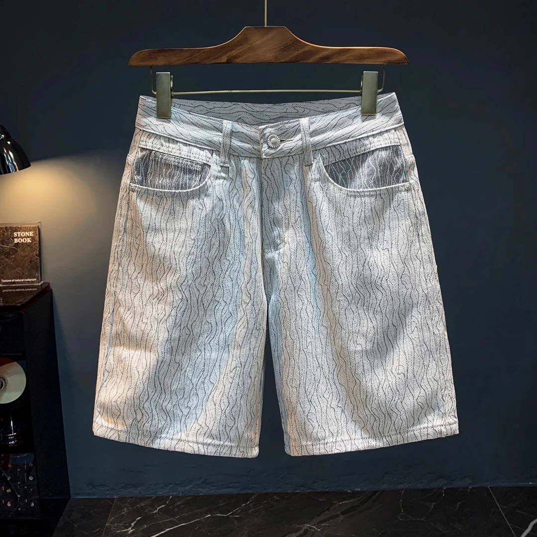 Cebrodz短裤男潮流2025年夏季薄款休闲中裤高端直筒牛仔五分裤