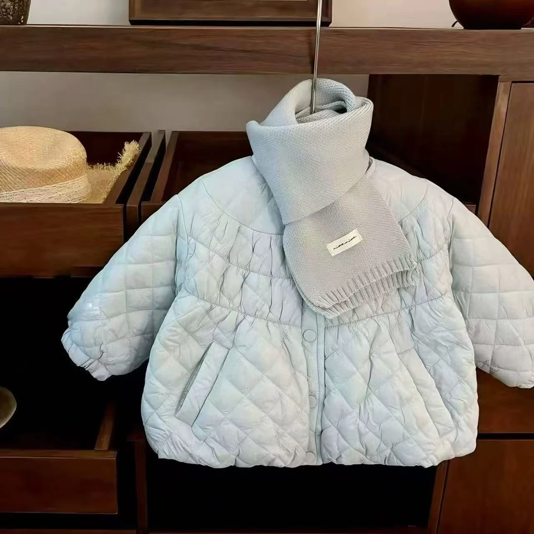 女童冬季菱格棉服2025加绒加厚保暖公主外套宝宝棉袄百搭时尚