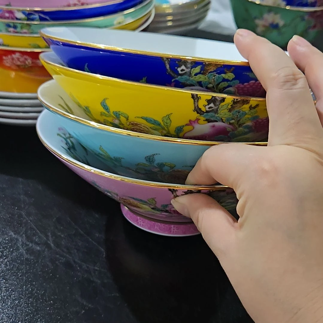 瓷片微瑕珐琅彩8寸2个石榴面碗66666