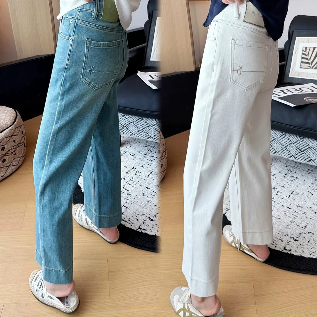 大码微胖显瘦牛仔裤女夏新款梨型身材遮胯薄款高腰小个子直筒裤