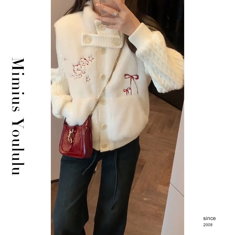 【mimius】喵喵 奶呼呼软糯甜美毛绒外套拼接针织 汉服F11311