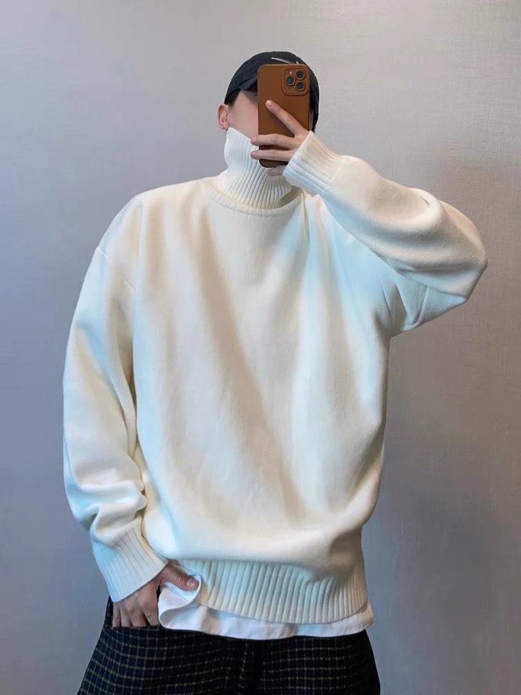 秋冬美式复古百搭高领叠穿潮流纯色纯色ins情侣高领毛衣男