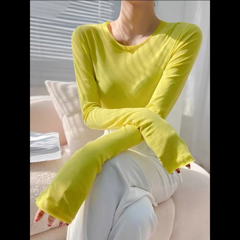 39166圆领纯色打底2025年春季新款长袖百搭基础上衣T恤女