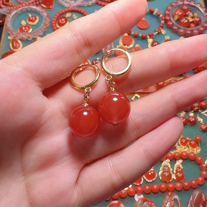 南红玛瑙银S925镶嵌12+耳饰