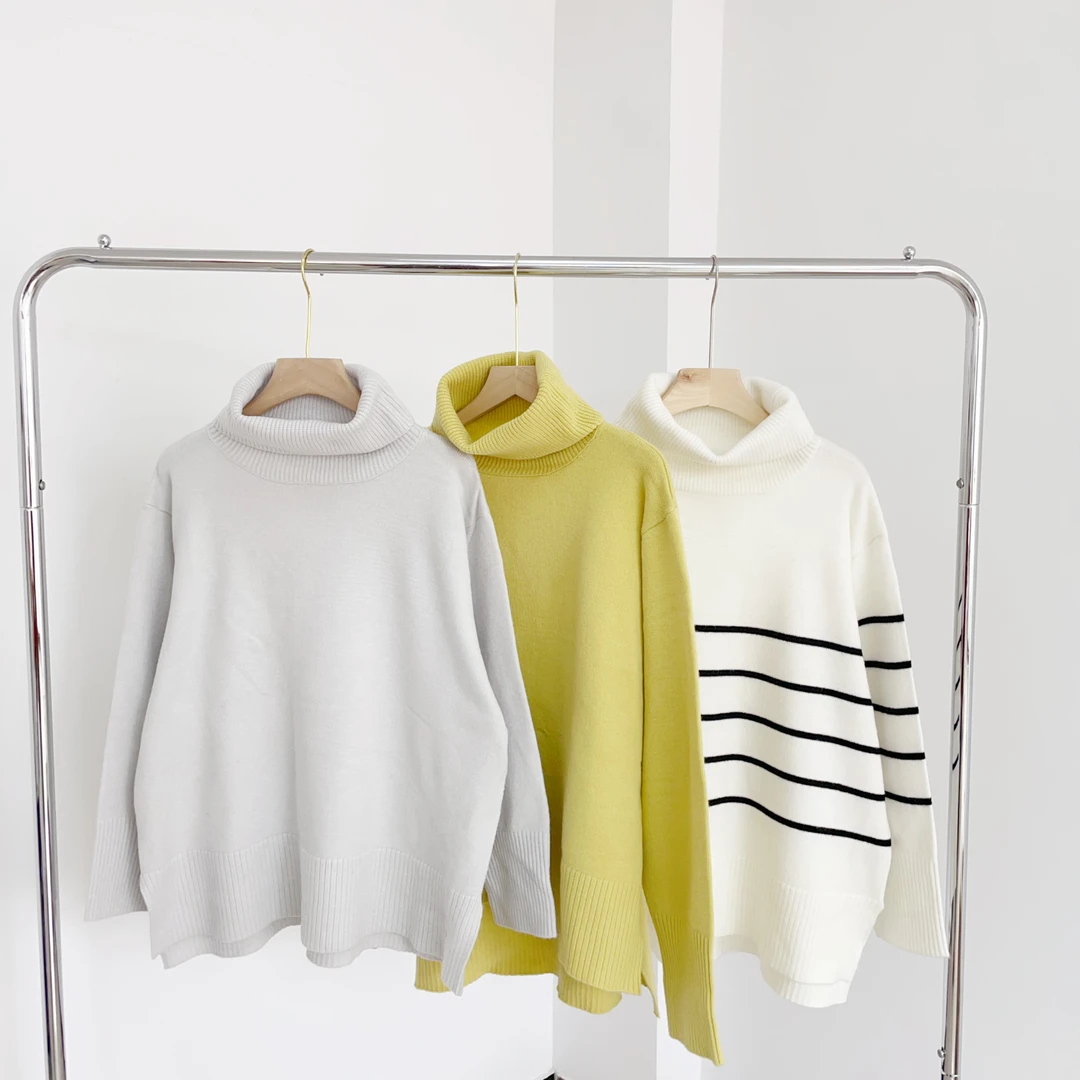 K121 翻领亲肤春款包芯纱休闲三色针织毛衣