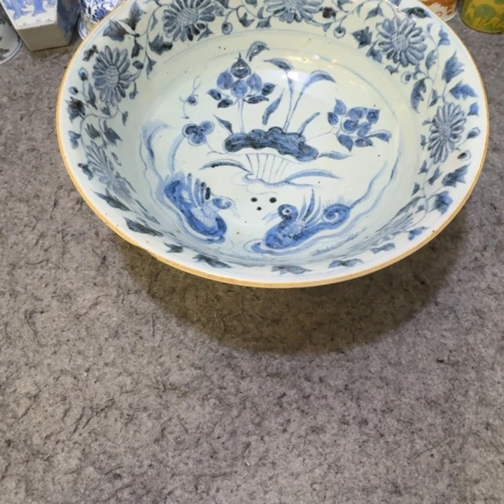 涛***旧碗陶瓷工艺品摆件青花大碗（有一处小飞皮）