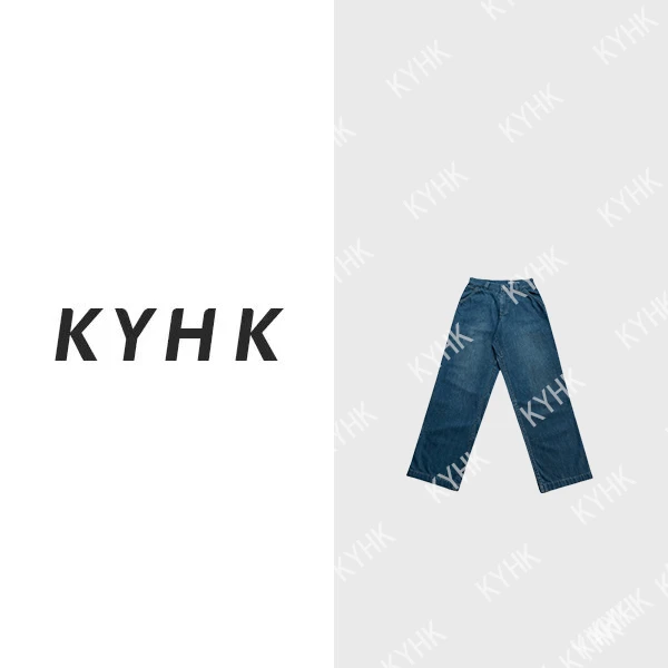 KYHK复古经典水洗蓝磨白纯棉休闲直筒牛仔裤240628