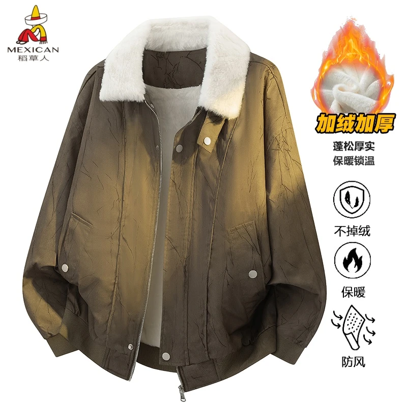 Mexican/稻草人男美拉德风男士宽松夹克情侣毛领保暖厚实防风冬季