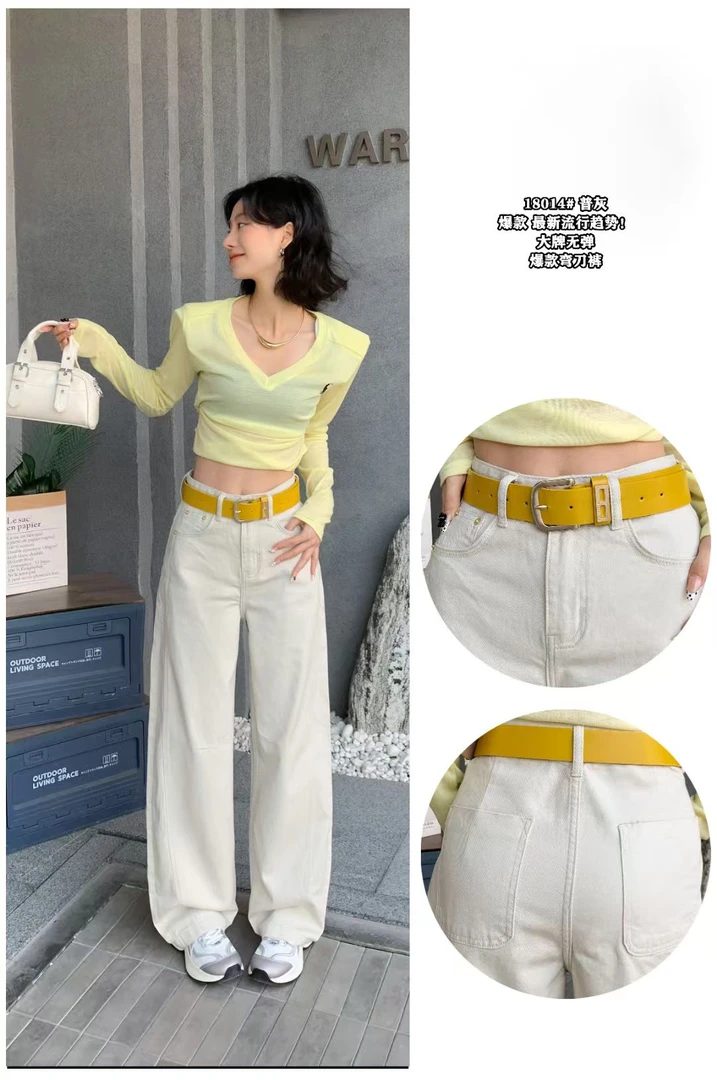 芭莎basha香港花牌杏灰色阔腿弯刀裤时尚无弹2025春夏新修饰腿型