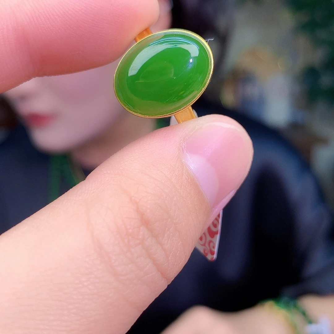 吊坠(不含链)银S925镶嵌和田玉（碧玉）戒指