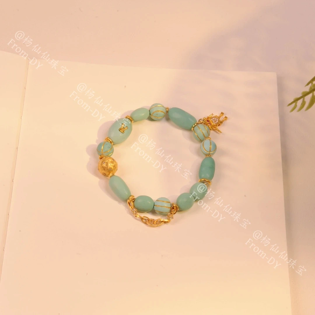 【杨仙仙珠宝】18K厚金镶嵌绿松石多宝手串- A2885