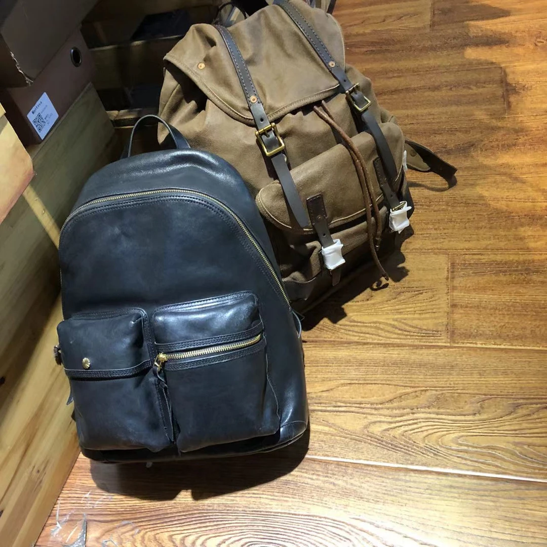 制道手工男士女士复古牛皮手工双肩背包经典质感大容量日常旅游