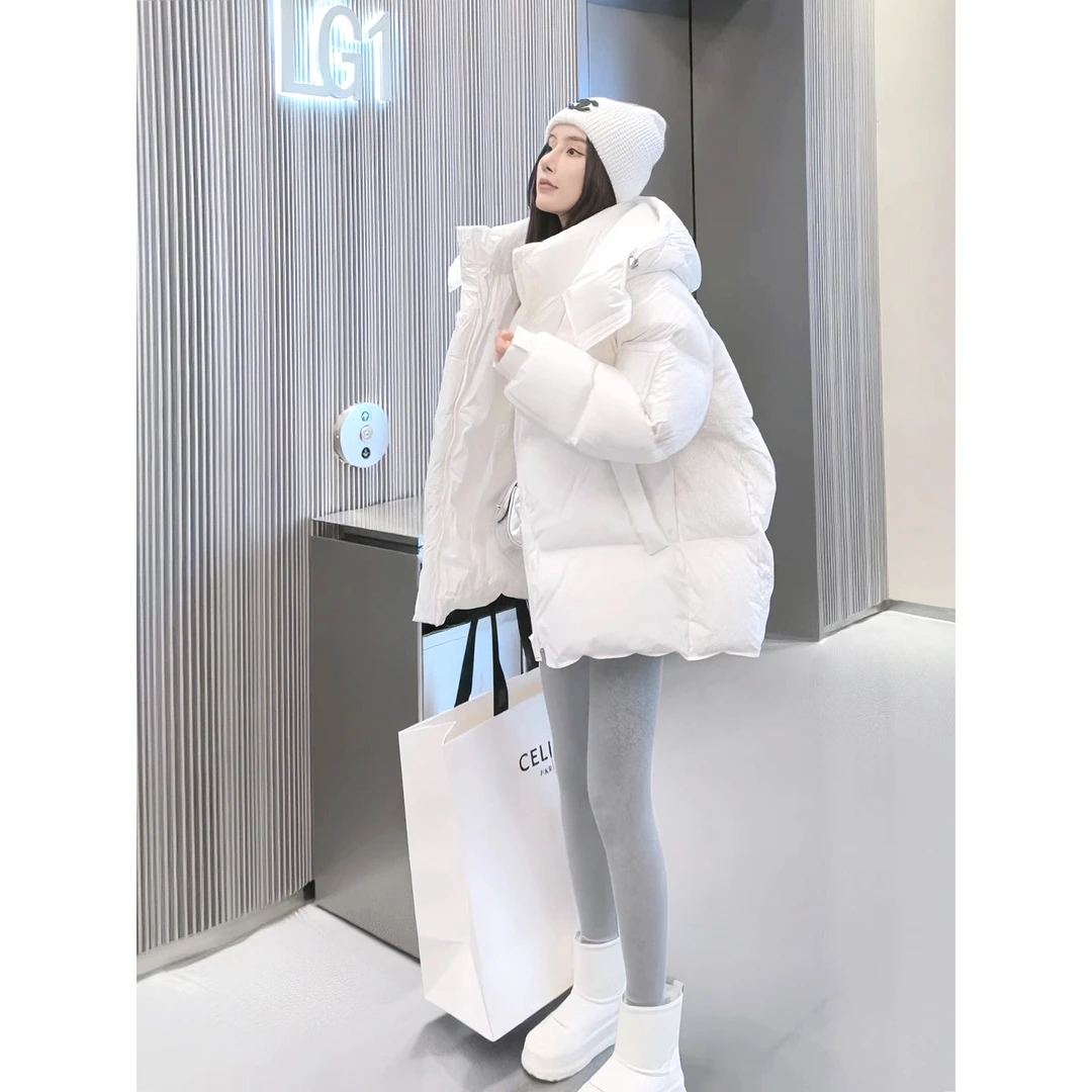 冬季时尚羽绒棉服女2025年新款小个子韩版宽松加厚连帽面包服外套