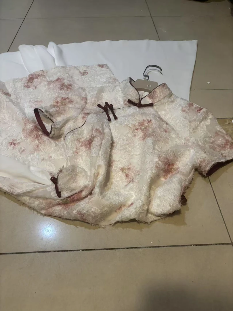 0810 【清致】 米色 粉花 毛毛奥戴  旗袍