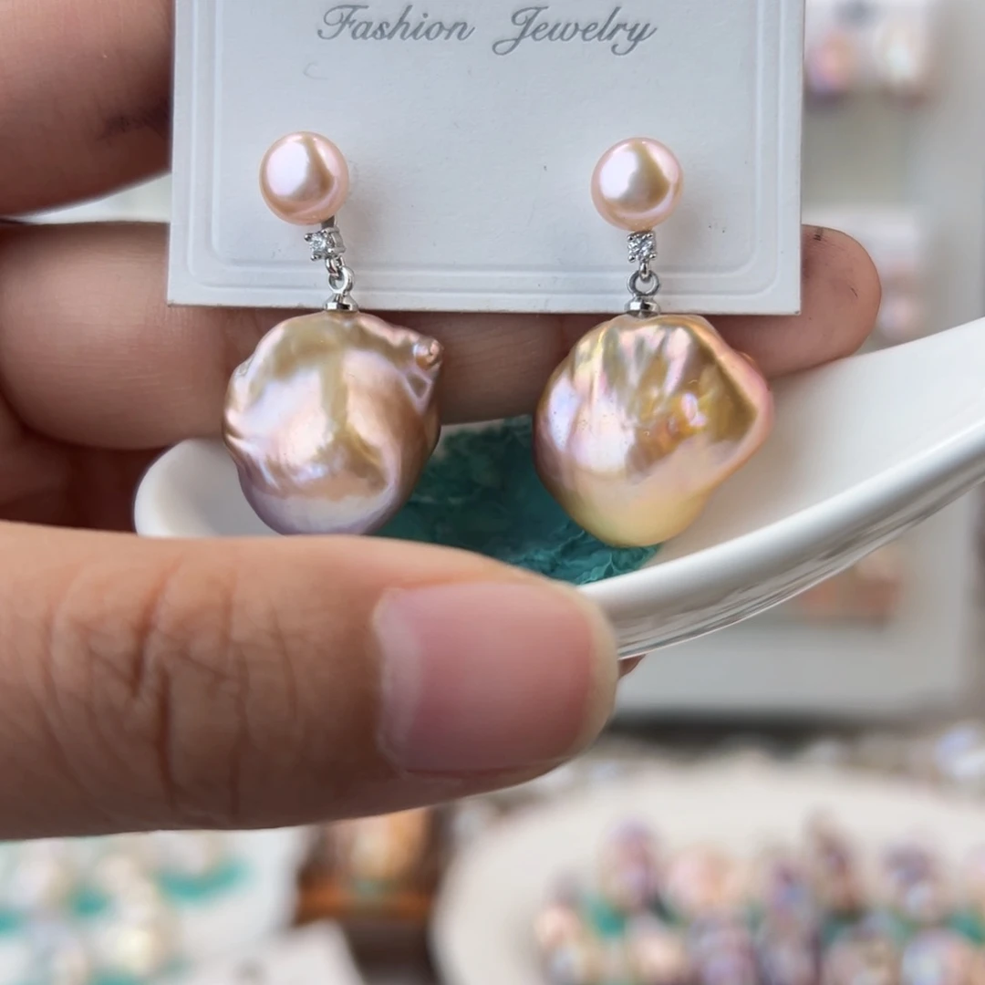 淡水珍珠耳饰银S925镶嵌