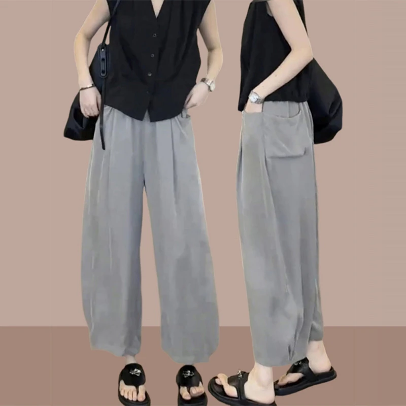 九分裤萝卜裤休闲裤子女夏季新款胖mm显瘦大码阔腿裤小个子弯刀裤