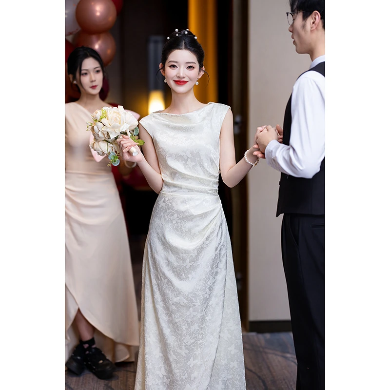 新中式香槟色旗袍敬酒服新娘绝美高定订婚晚礼服女晨袍领证连衣裙