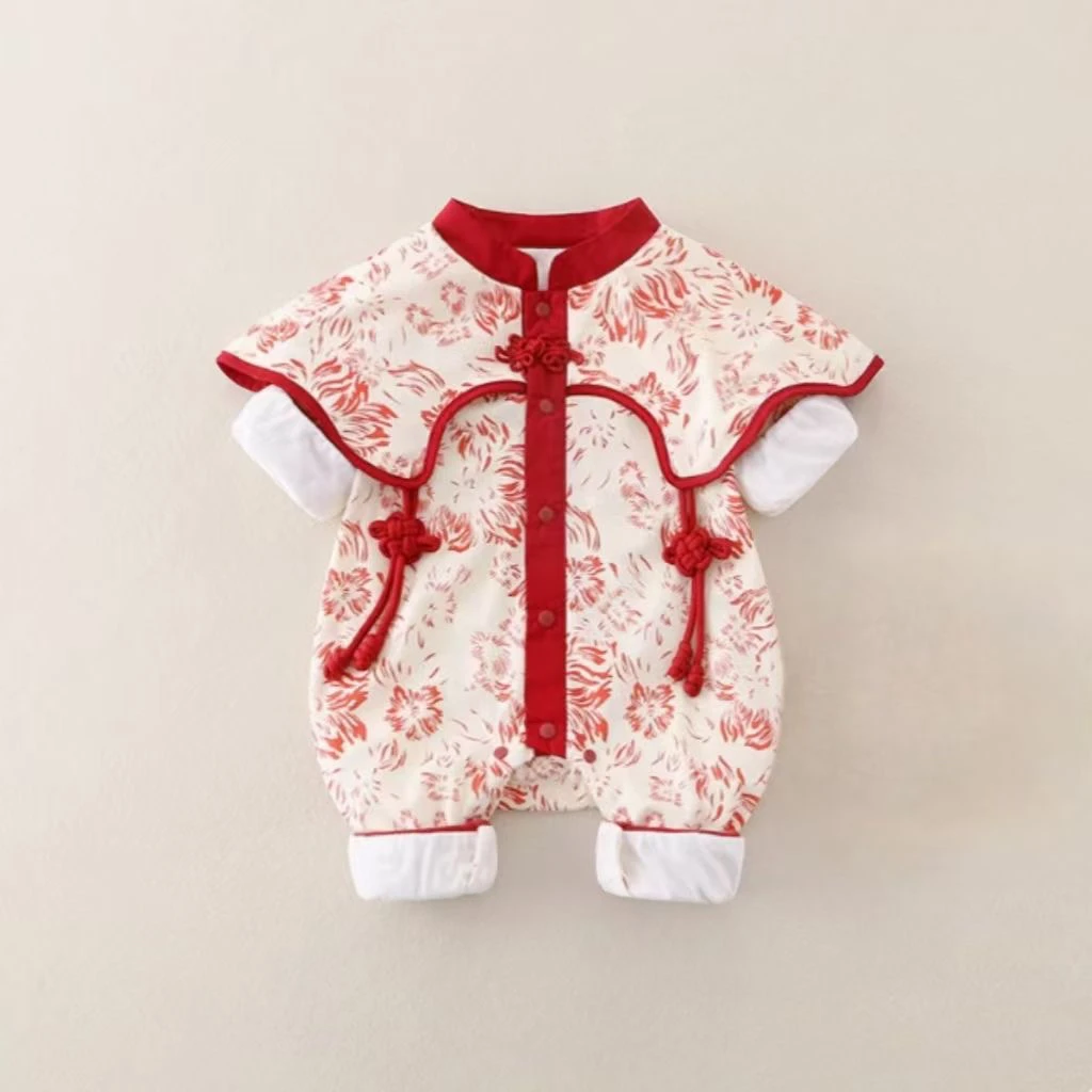 婴儿衣服中国连体连体衣公主宝宝国风满月百天周岁礼服洋气秋冬