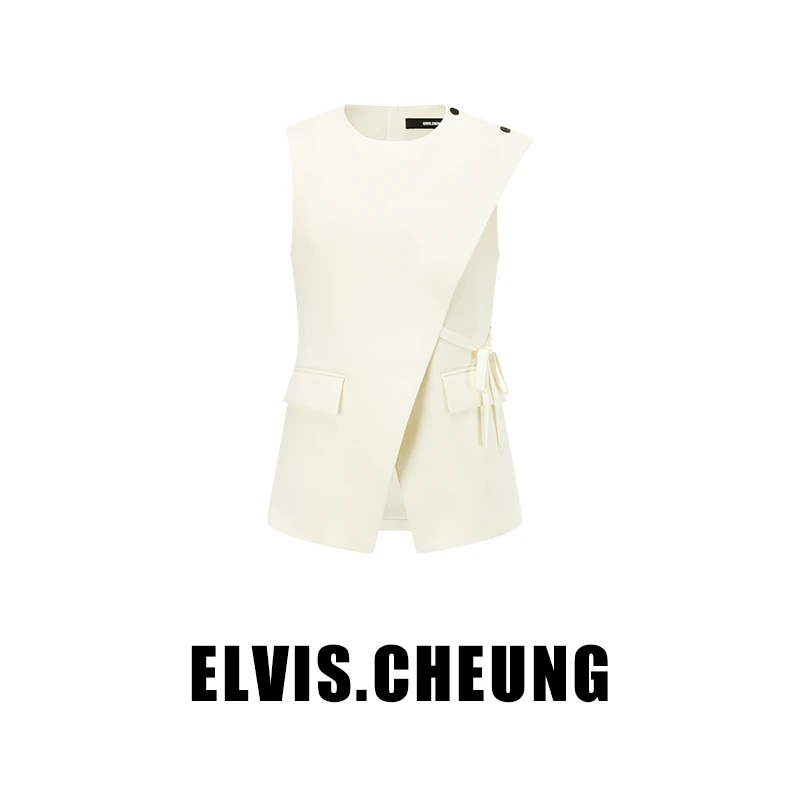 孤品折扣/中式羊毛精纺不对称短马甲A166