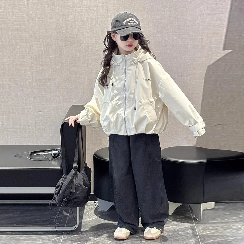 女童秋装外套2025新款儿童洋气女大童春秋季连帽衣服韩范夹克上衣