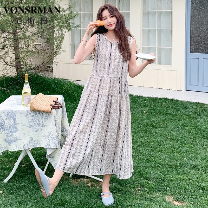 复古度假风碎花无袖连衣裙女夏季2025新款法式设计感小众背心长裙