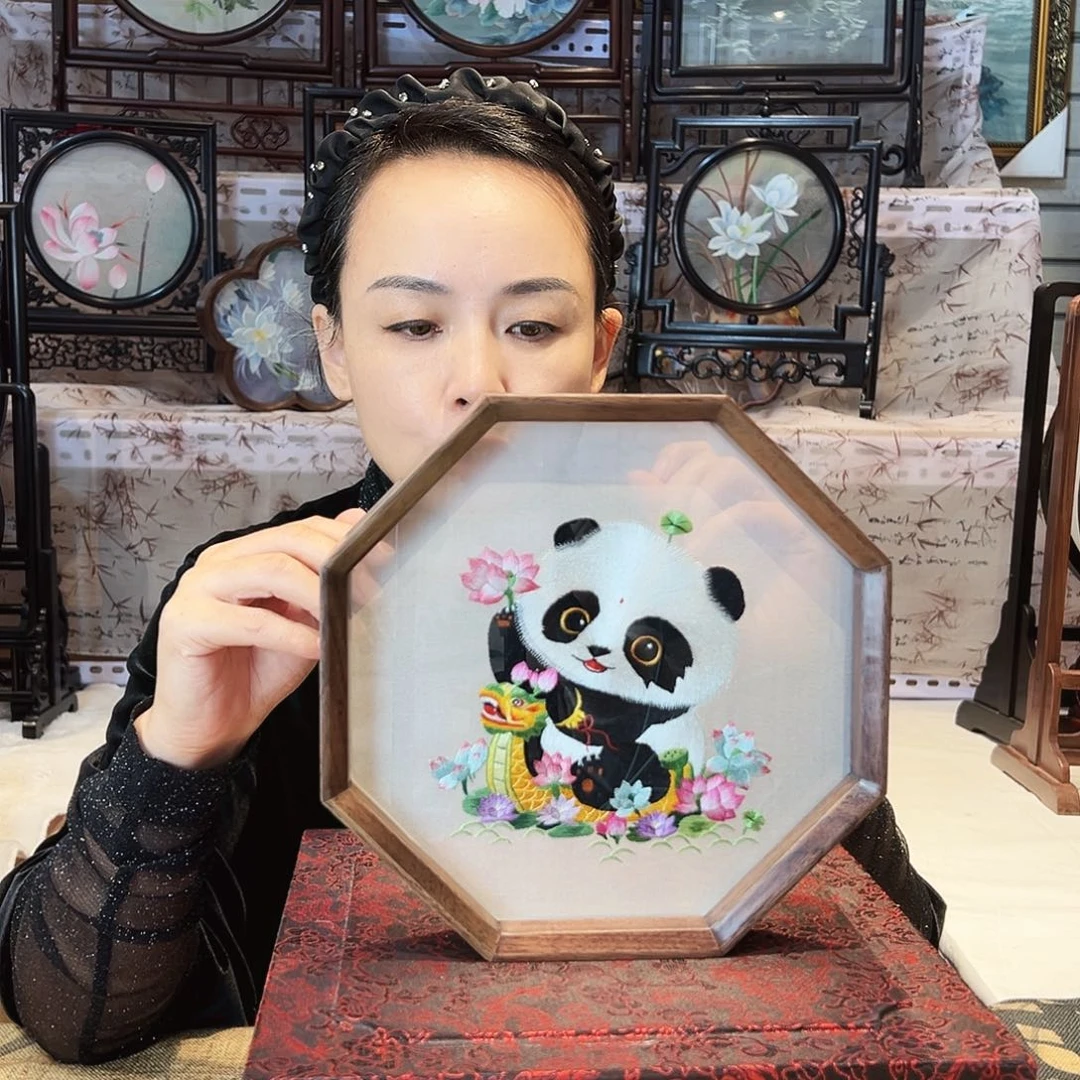 织绣苏绣摆台手工胡桃木手工双面