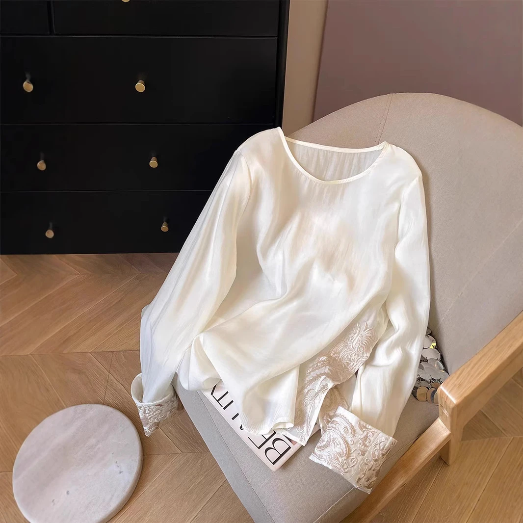 cygf33702国风刺绣开叉设计感长袖衬衣女2025新款轻薄防晒衬衫