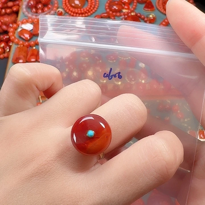 南红玛瑙银S925镶嵌戒指