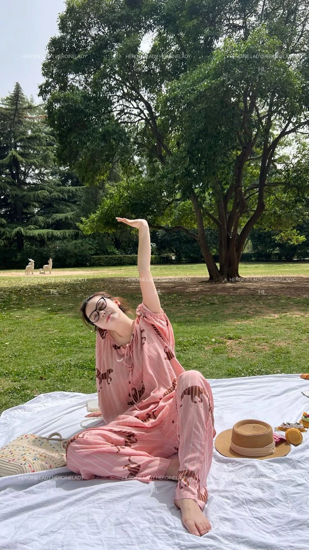 【南风短袖套装】HL棉绸夏季休闲舒适透气短袖长裤可爱家居睡衣套装