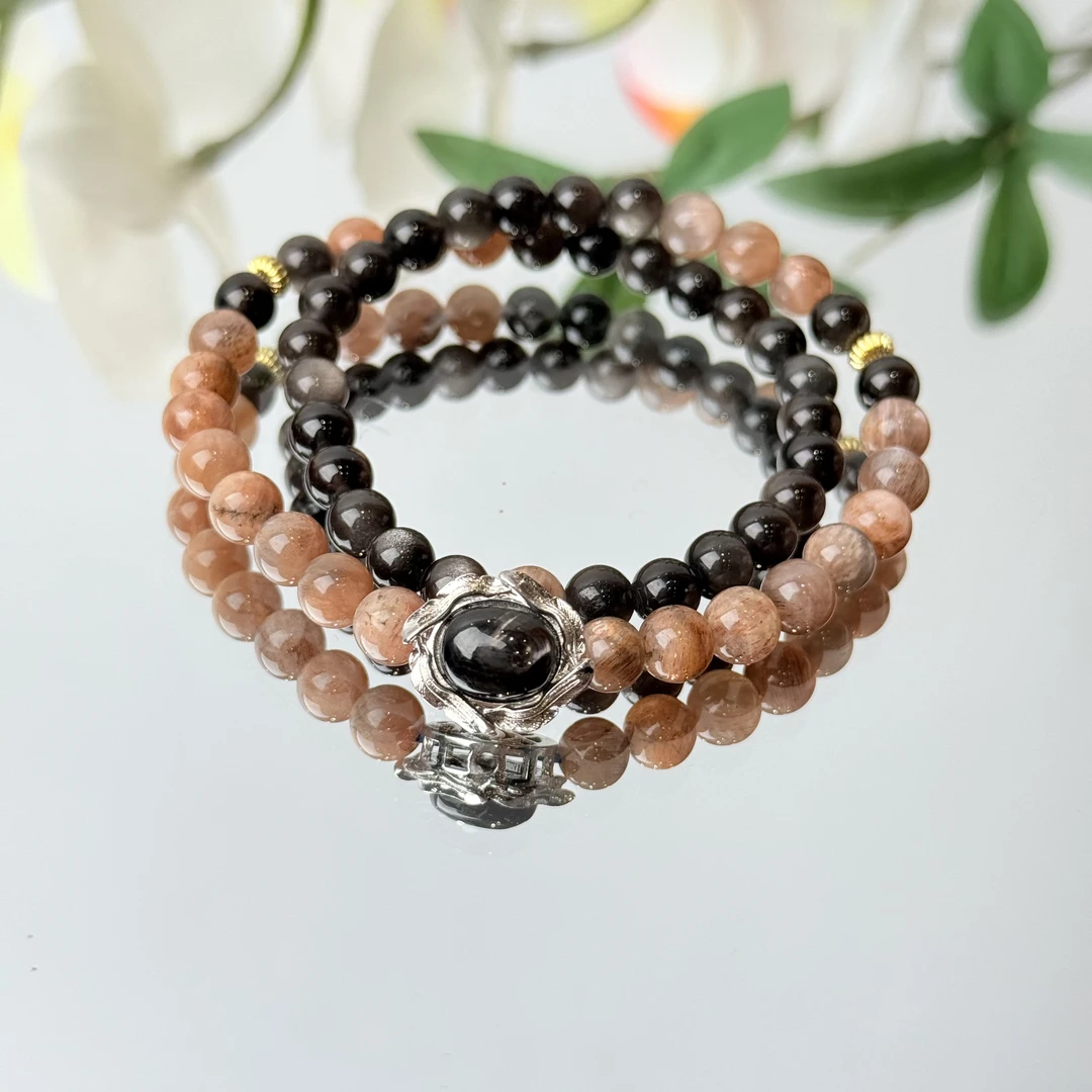 【能招能挡】银曜石黑金骨干6-7mm双圈手串面小仙多样性发其一