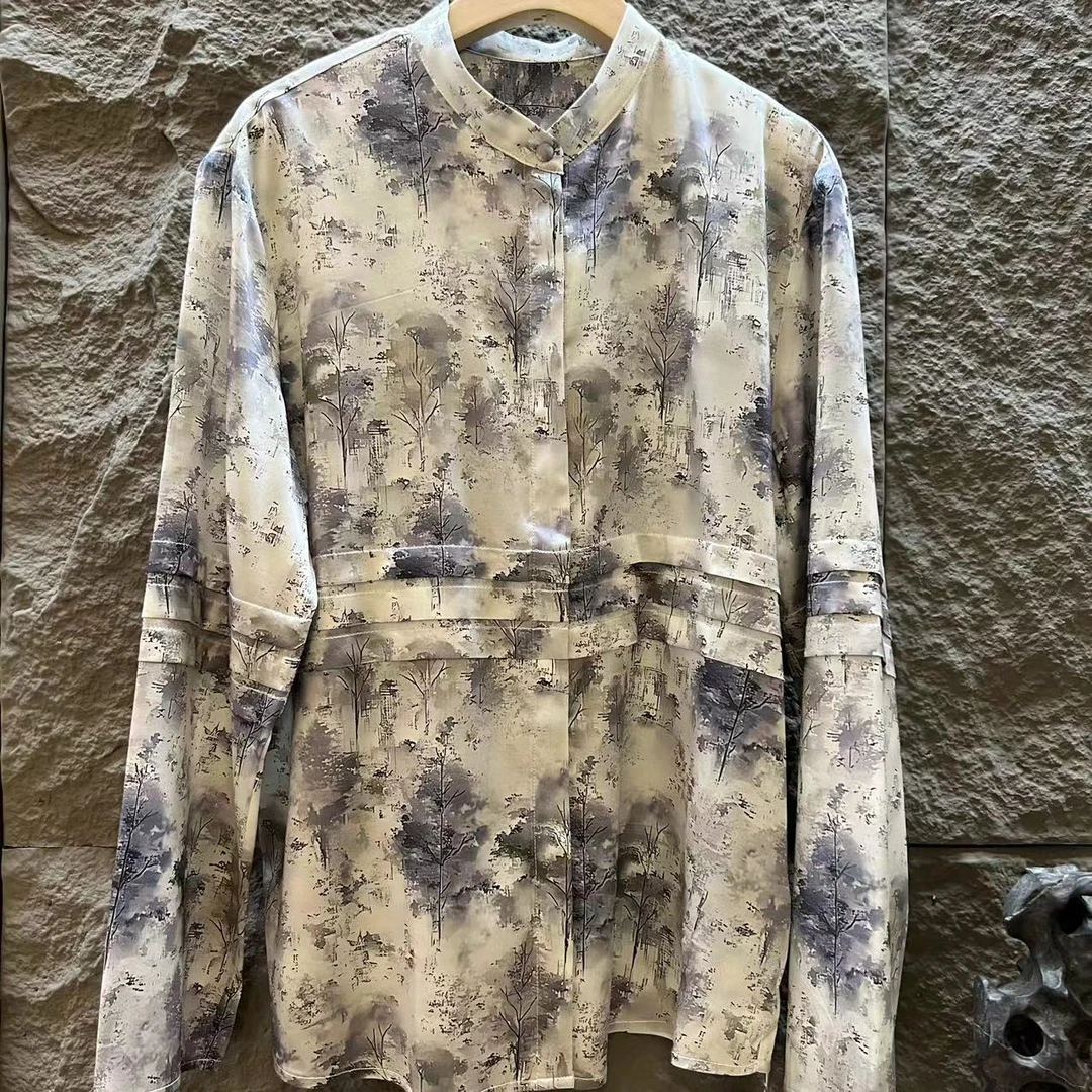 【墨枝】气质休闲时尚印花衬衫S9009864