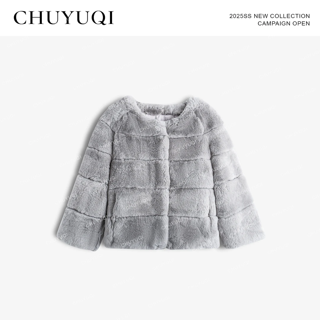 CHUYUQI 罗曼蒂克妮 轻奢贵气獭兔毛皮草新贵圆领保暖毛毛短外套