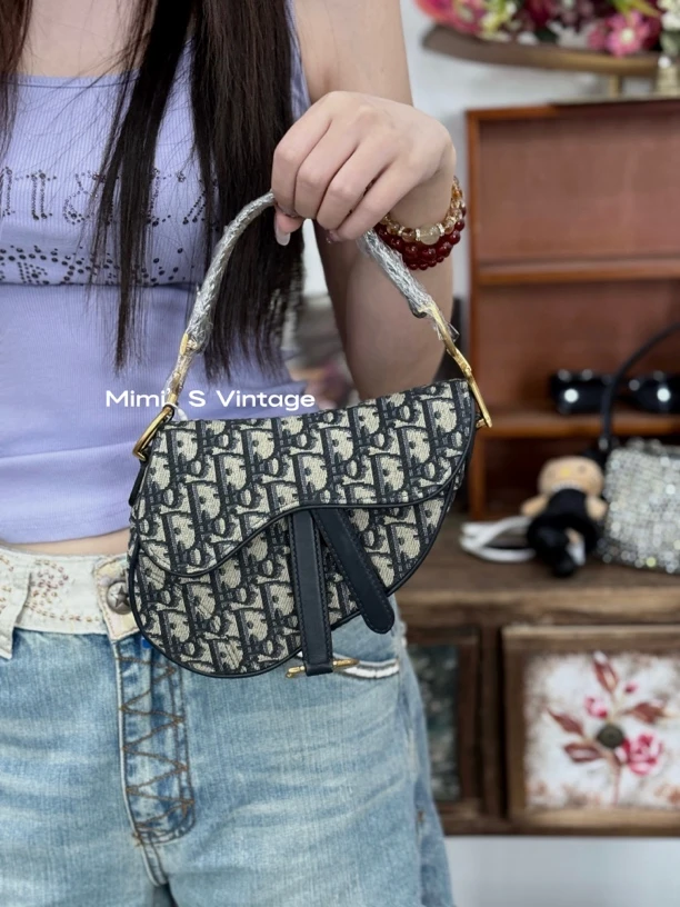 99新 DIOR/迪奥 老花新款马鞍小号（24编码带肩带）