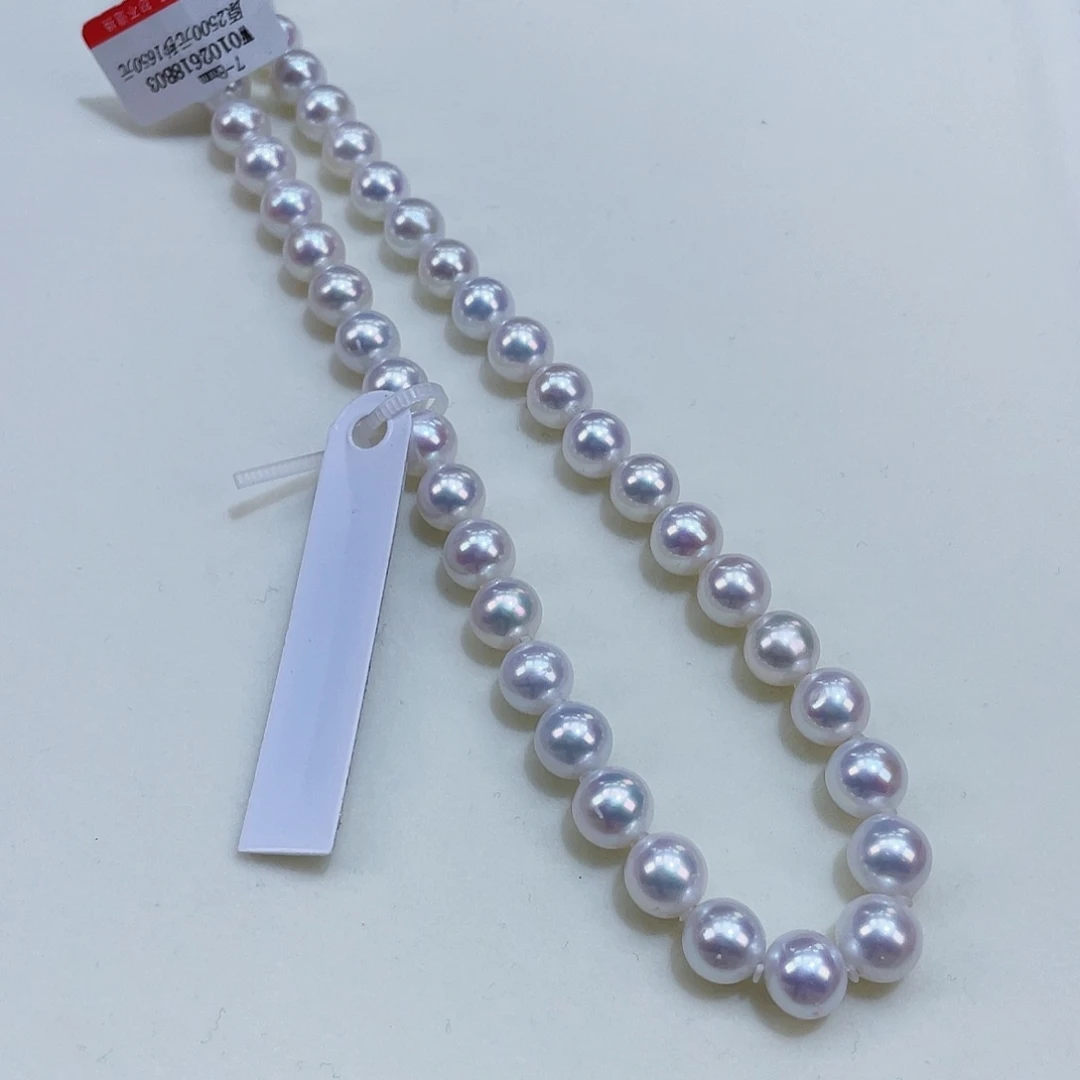 淡水珍珠颈饰银S925镶嵌7/8爆亮白透粉紫银蓝正圆微微瑕