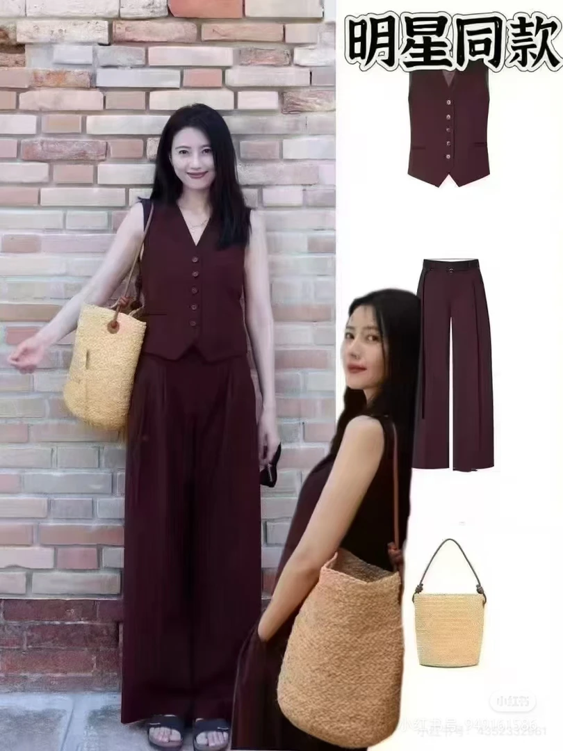 商场同款2025夏款时尚无袖马甲背心1516女休闲裤阔腿裤套装3016