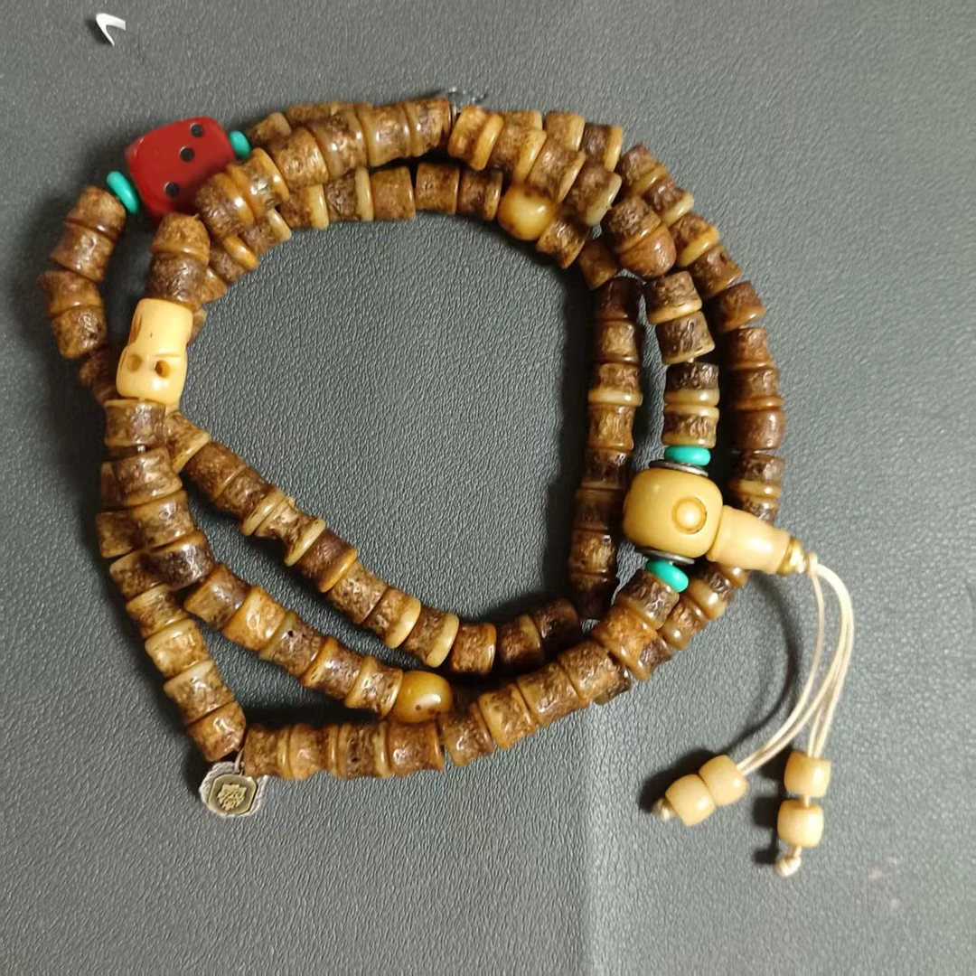 ZC3013民国 老牦牛骨 小桶珠 绿松配珠 脖挂-HD