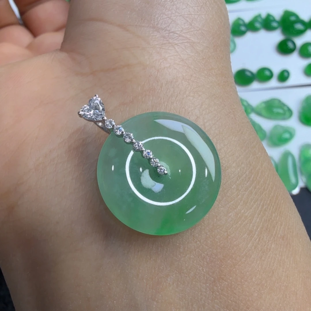 吊坠(不含链)18K金镶嵌翡翠平安扣