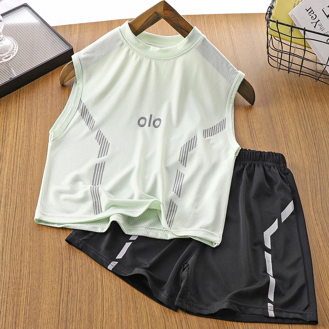 冰丝速干中大童套装儿童夏季外穿运动时尚休闲户外透气网红两件套