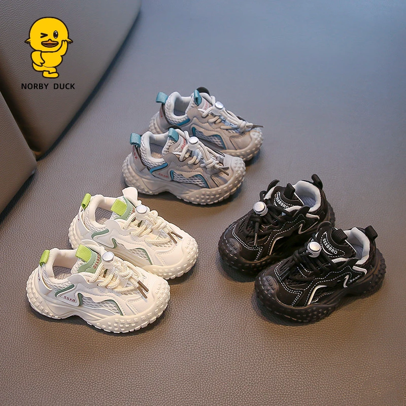 NORBY DUCK/诺比小黄鸭童鞋双网2025秋潮女童纽扣软底跑步老爹鞋