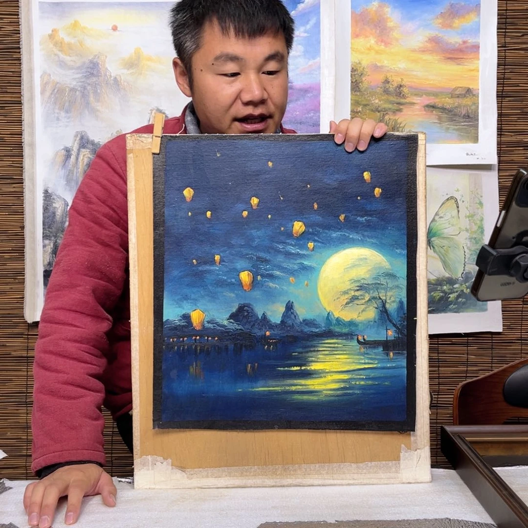 油画行路人小院绘画作品竞拍