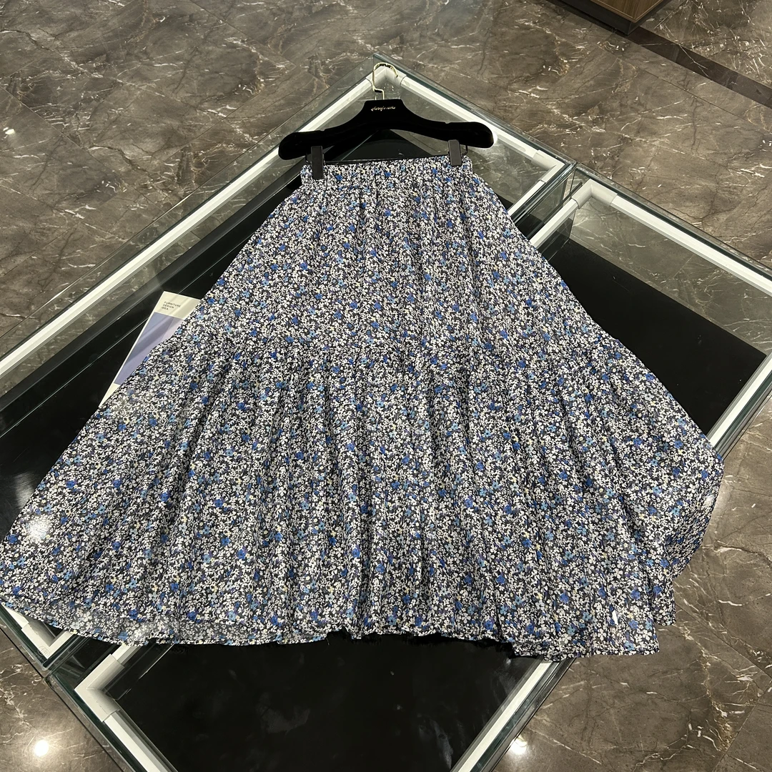 夏季新款设计感小众垂感A字碎花优雅半身裙-25897