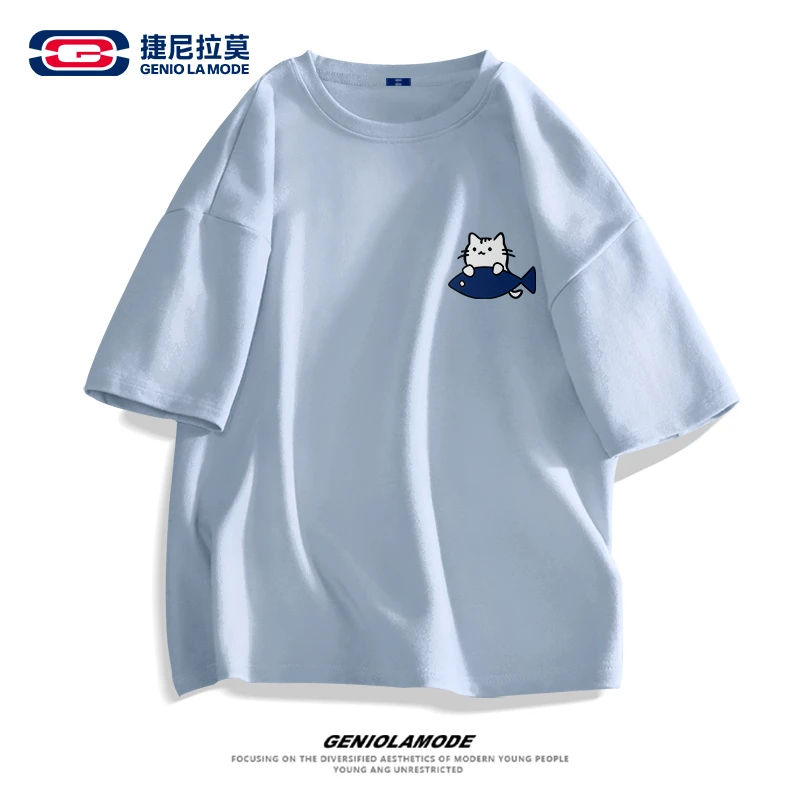 GENIOLAMODE卡通短袖T恤男女款夏季潮流哈基迷正肩韩版纯棉半袖衫