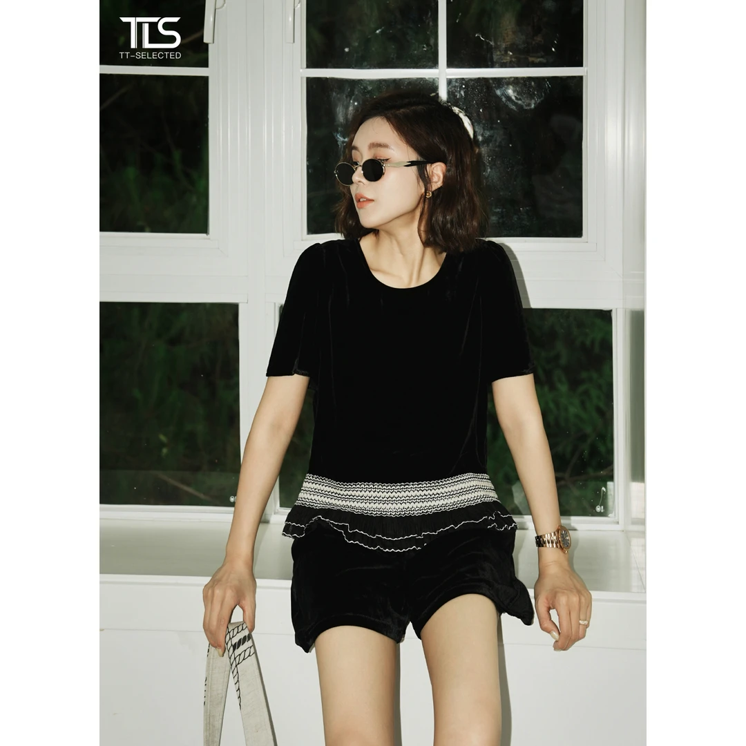 TT【云朵套装】6A桑蚕丝舒适细腻绒面亲肤高腰花边套装299-1