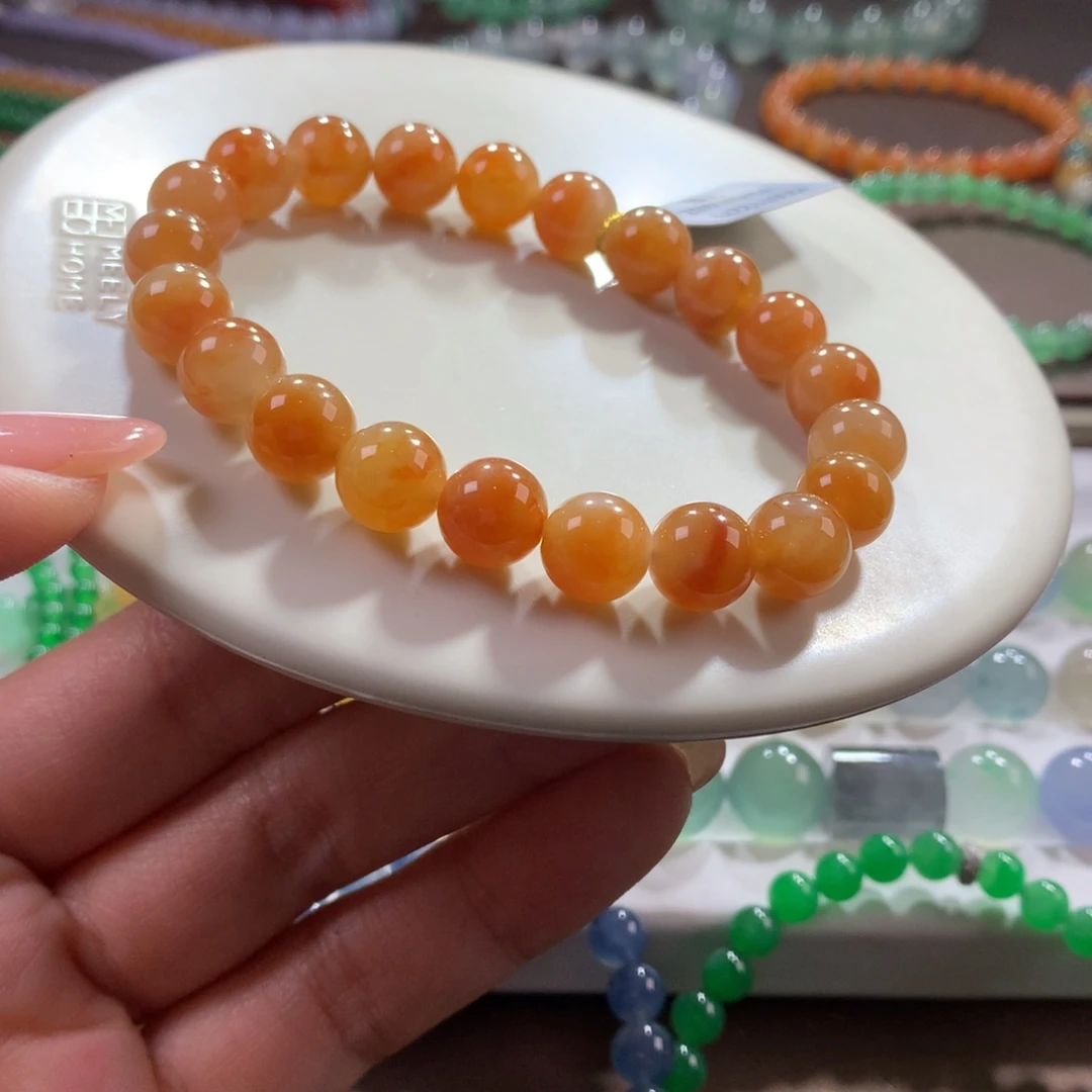 翡翠未镶嵌手链胶润满色枫叶红卡8.8