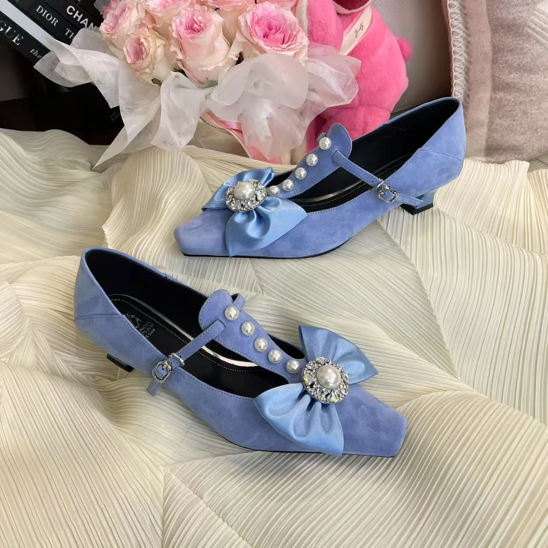 范戈希羊皮跟3CM气质圆头水钻百搭低底春季浅口时尚单鞋买1赠3