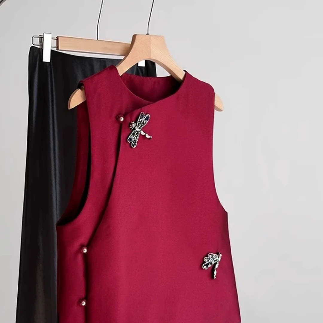 （蜻蜓点水马甲）手工钉珠蜻蜓国潮百搭宽松时尚马甲165